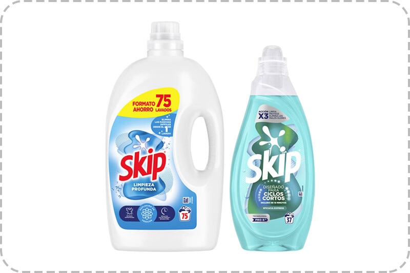 40% de descuento por compra superior a 2 uds en detergente Skip. Introduce cupón SKIPDTO. Exclusivo Online.