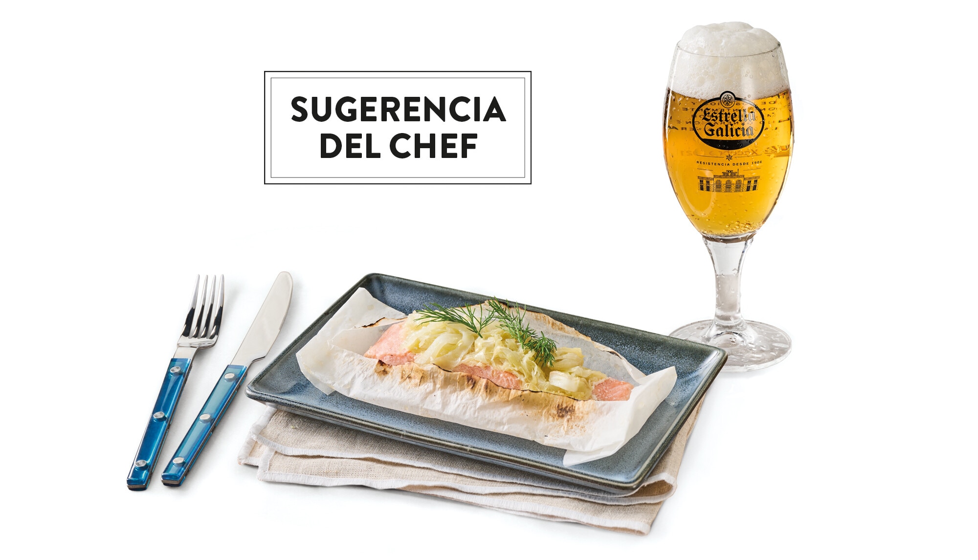PAPILLOTE DE SALMON NORUEGO MOWI y estrella galicia