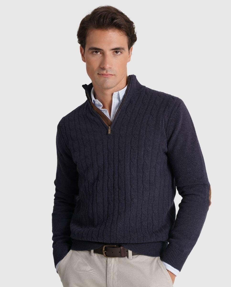 Imagem 0 de Camisola em Malha do Cabo com Manga Comprida e Fecho Zip na Gola