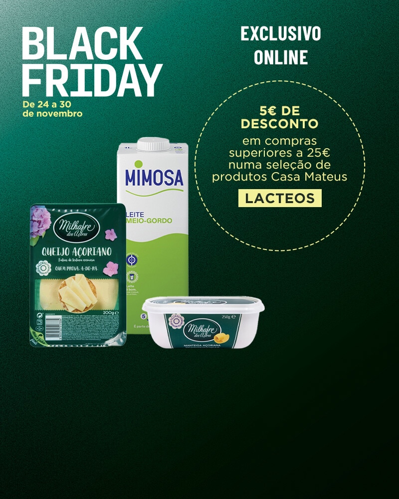 Exclusivo Online, Desconto 5€ com o código LACTEOS na compra de 25€ dos produtos assinalados, iguais ou combinados. Introduza o código LACTEOS na página de finalização do pedido - 21 de novembro a 4 de dezembro
