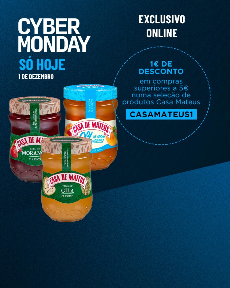 Exclusivo Online, Desconto 1€ com o código CASAMATEUS1 na compra de 5€ dos produtos assinalados, iguais ou combinados. Introduza o código CASAMATEUS1 na página de finalização do pedido - 24 a 30 de novembro