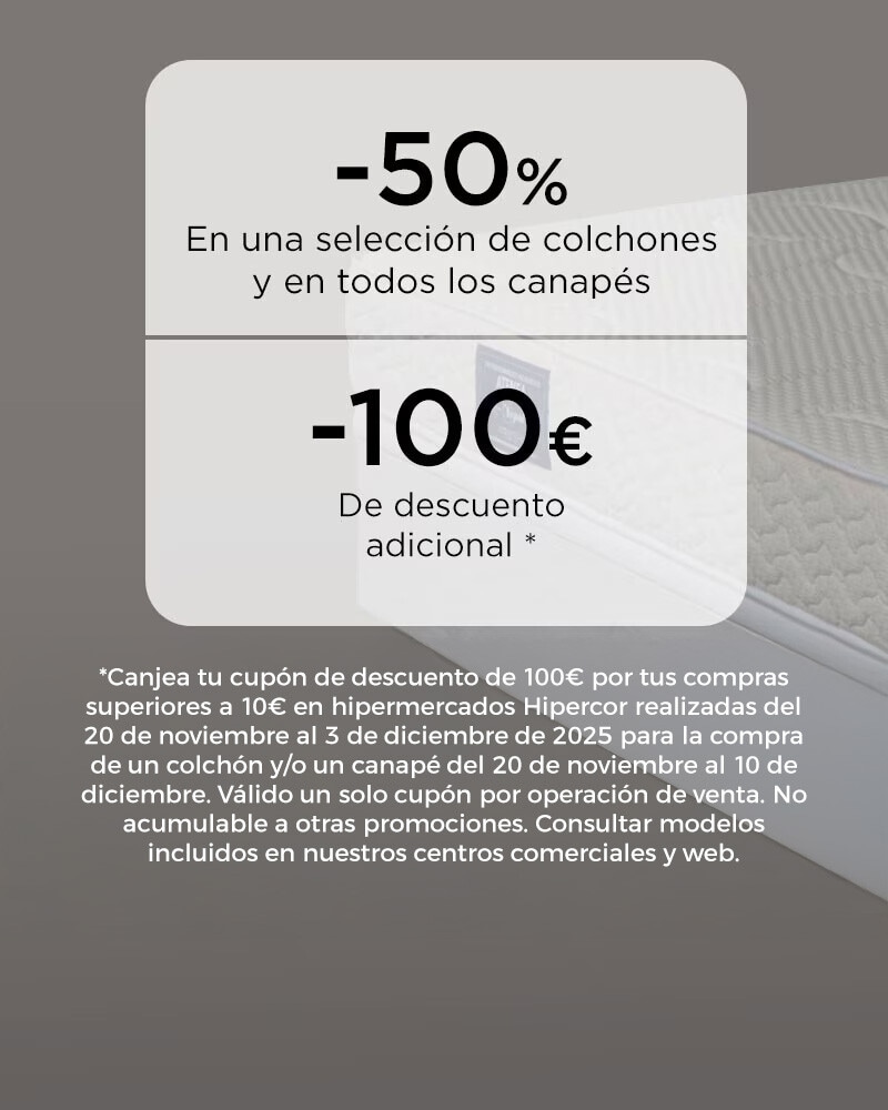 -50% en una selección de colchones y en todos los canapés