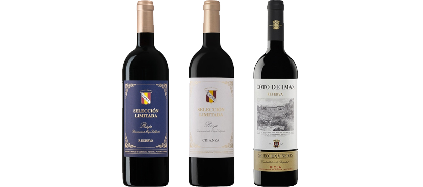 Selección de vinos tintos reserva o crianza