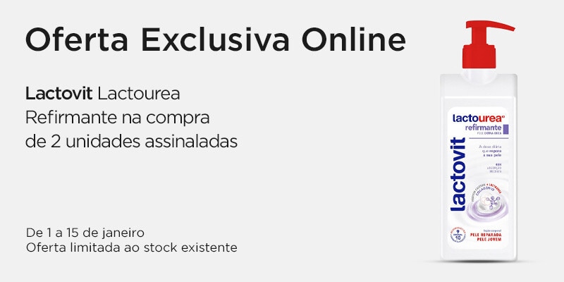 Exclusivo Online, oferta Lactovit Lactourea Refirmante na compra de 2 unidades Lactovit, assinaladas - 1 a 15 de janeiro