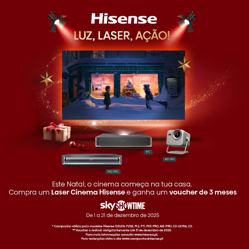 Campanha Hisense - Compre um Laser cinema e ganhe um voucher de 3 meses Sky Showtime