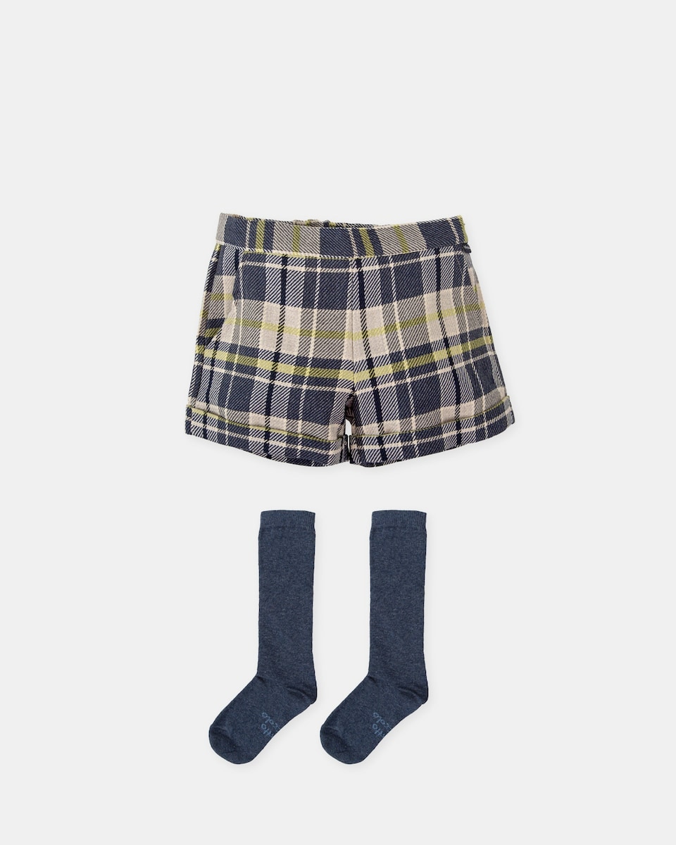 Imagem 0 de Conjunto para Bebé de Calções aos Quadrados em Marinho com Meias