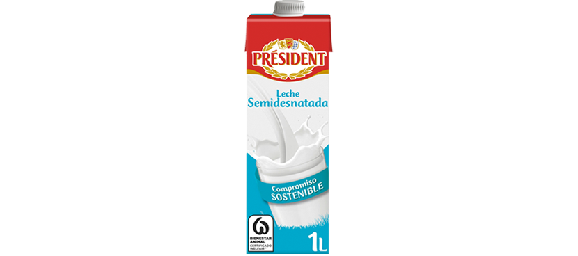 PRESIDENT Leche semidesnatada brIk 1 l
