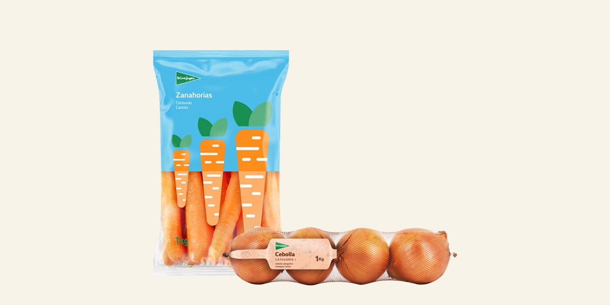 Zanahoria bolsa 1 kg + Cebolla buti malla 1 kg EL CORTE INGLES