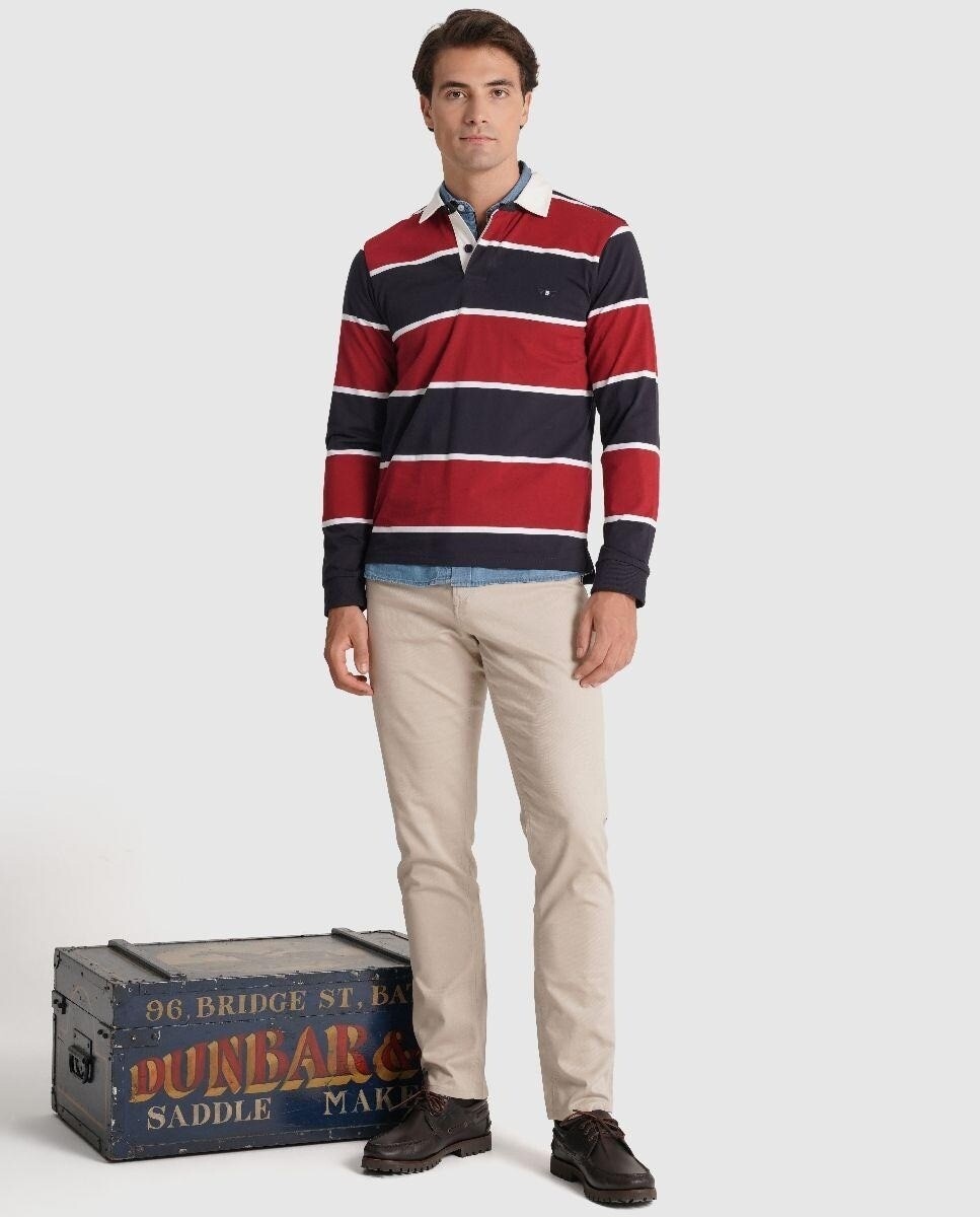 Imagem 0 de Polo de Manga Comprida com Logo Bordado às Riscas