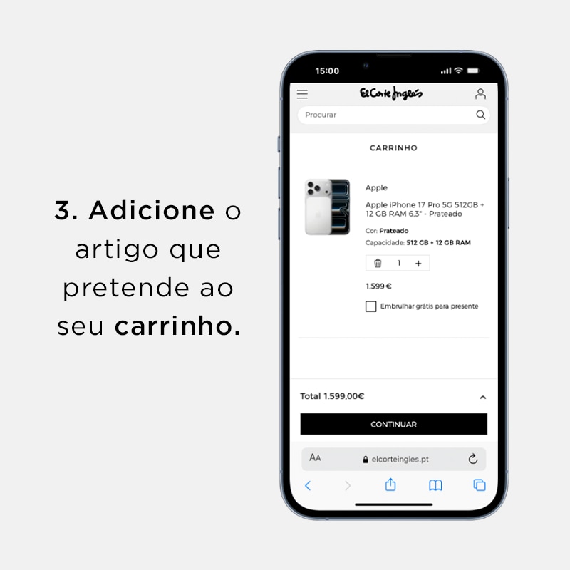 3. Adicione o artigo que pretende ao seu carrinho.