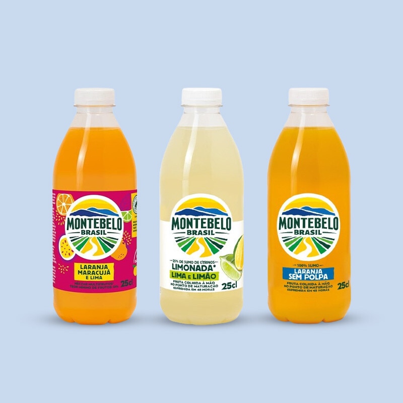 Exclusivo online, oferta Montebelo Brasil Refrigerante sumo refrigerado limonada OU laranja OU laranja, maracujá e lima 250 ml  em compras superiores a 50€ - 21 a 29 de janeiro