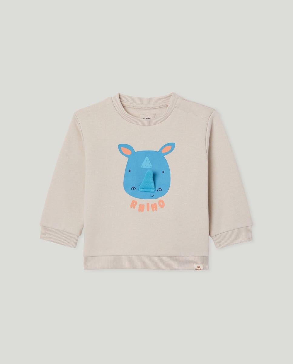 Imagem 0 de Sweatshirt Fechada de Bebé com Gola Redonda e Estampado 3D Rinoceronte