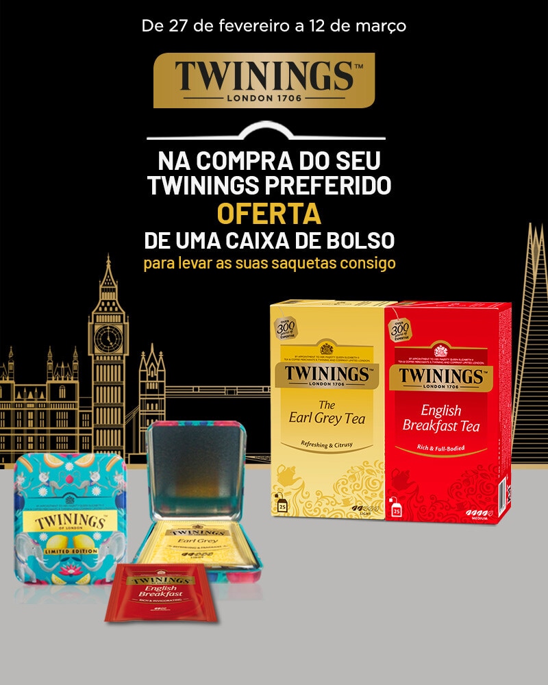 Exclusivo Online, oferta Twinings Caixa de Bolso na compra de 1 unidade Twinings assinaladas - 27 de fevereiro a 12 de março