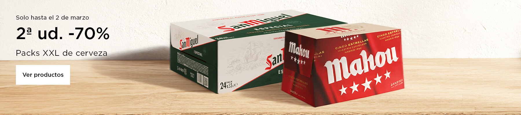 2ª unidad -70% | Packs XXL de cerveza  