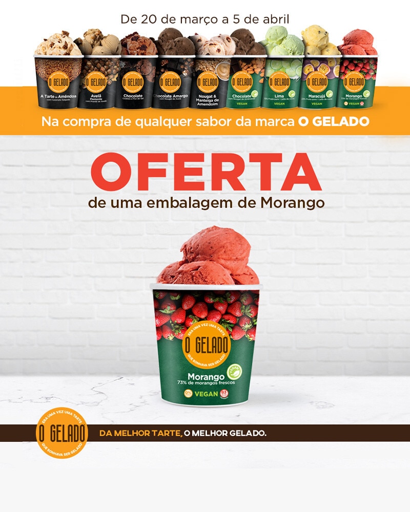 Exclusivo Online, oferta Gelado Sorbet Morango 460 ml na compra de 1 unidade O Gelado -  20 de março a 5 de abril