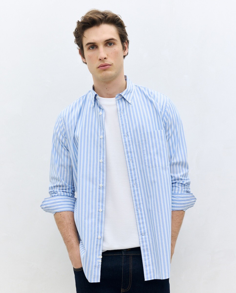 Imagem 0 de Camisa Casual de Popelina Classic Fit às Riscas