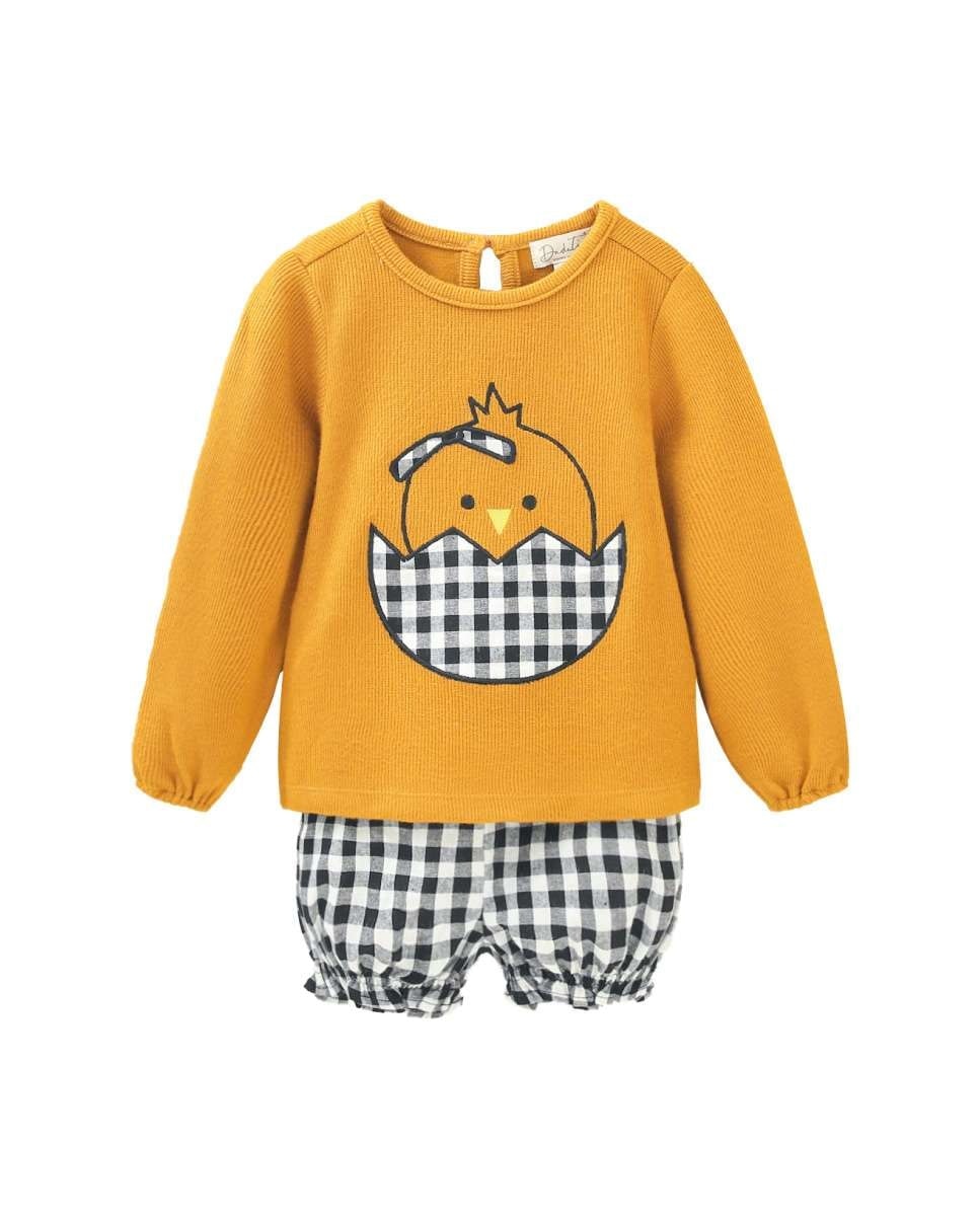 Imagem 0 de Conjunto para Bebé com Camisola de Malha em Mostarda e Calções em Vichy