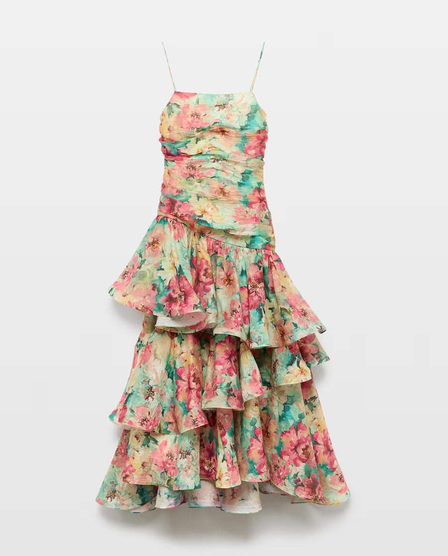 Imagem 0 de Vestido Comprido em Chiffon com Folhos