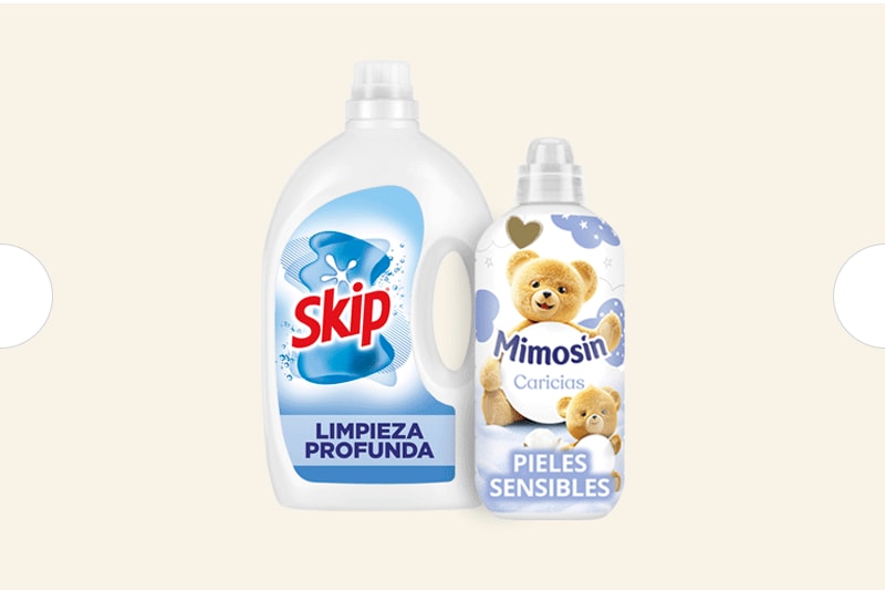 5€ de descuento por compra superior a 15€ en selección de detergentes Skip y suavizantes Mimosín