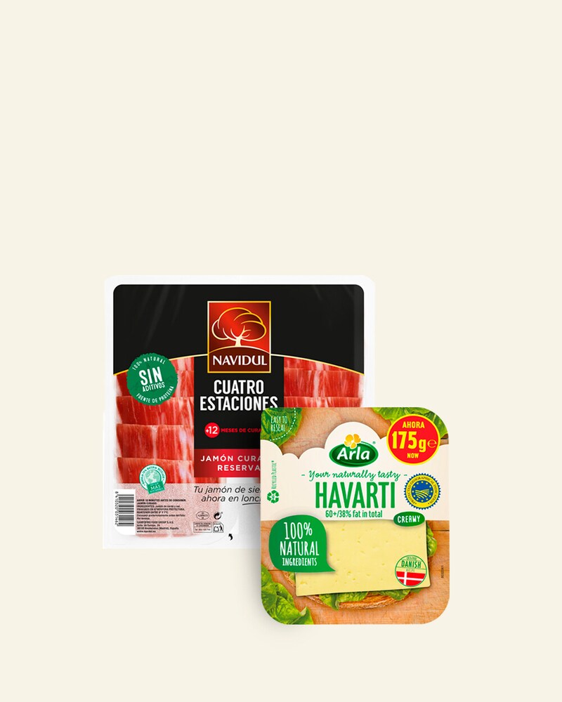 Queso, jamón y pavo cocido