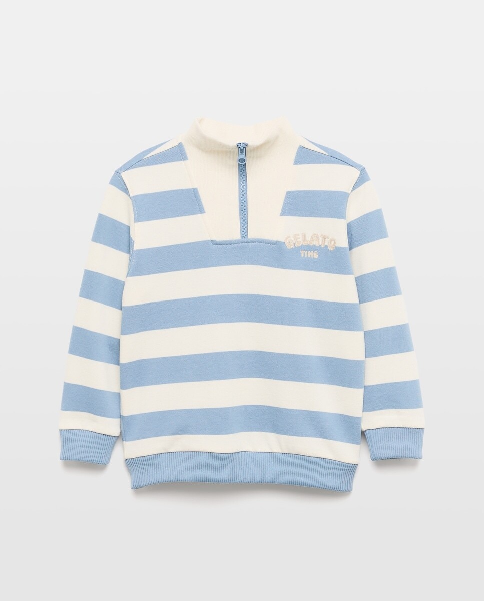 Imagem 0 de Sweatshirt Half Zip com Risca Tecida e Desenho à Frente