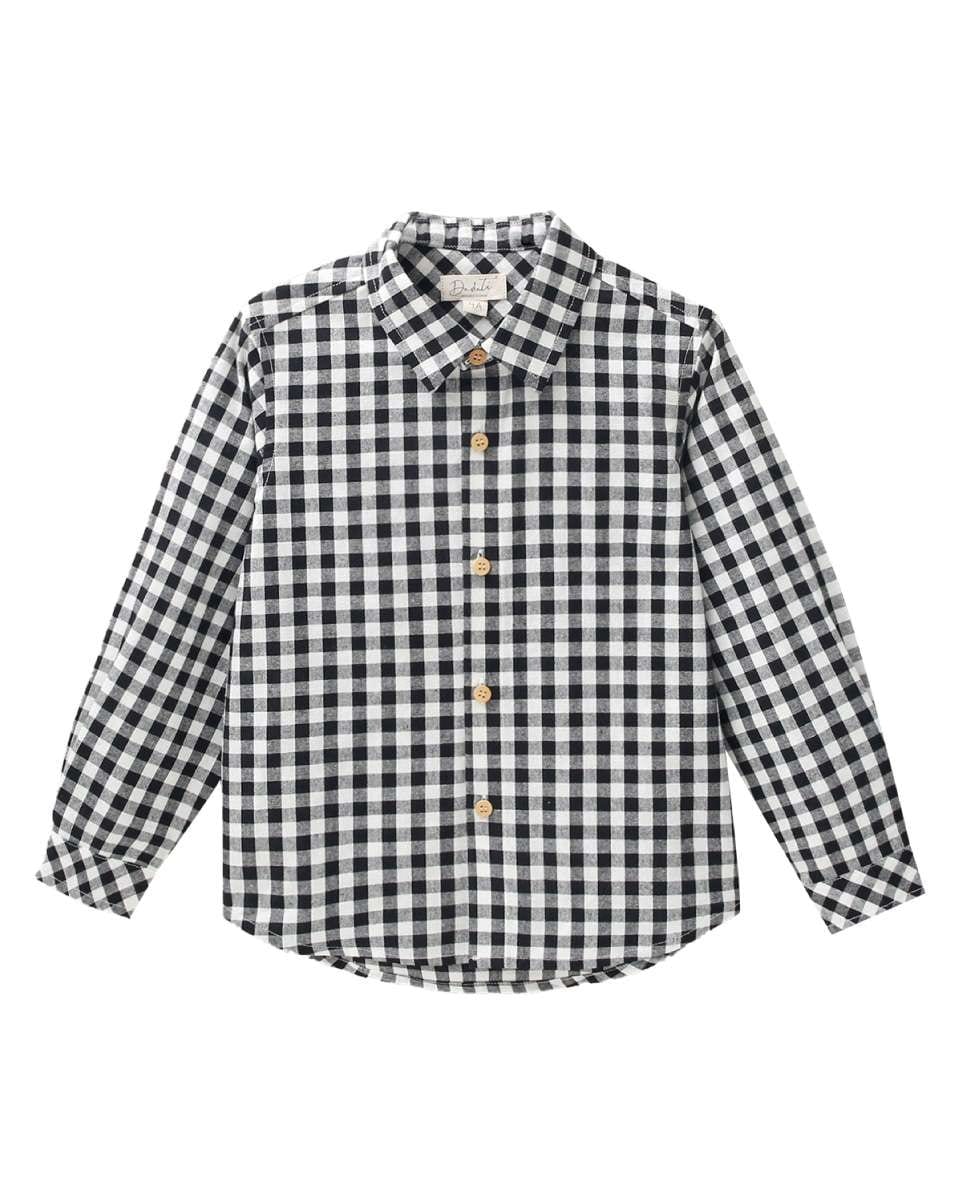 Imagem 0 de Camisa Infantil de Manga Comprida em Vichy em Branco e Preto