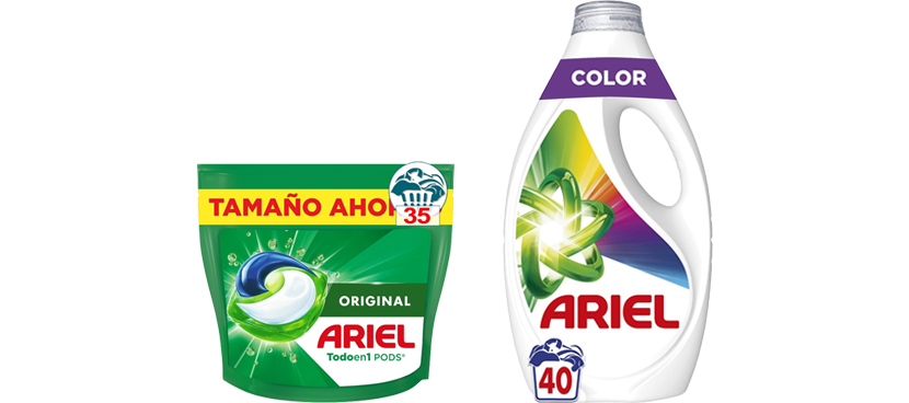 ARIEL Detergente líquido y cápsulas en distintas variedades y formatos