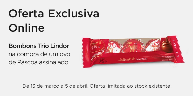 Exclusivo Online, oferta Lindt Bombons Trio Lindor na compra de 1 ovo de Páscoa assinalado - 13 de março a 5 de abril