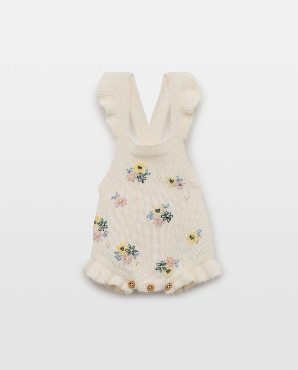 Imagem 0 de Babygrow de Tricot de Bebé com Alças e Bordado à Mão