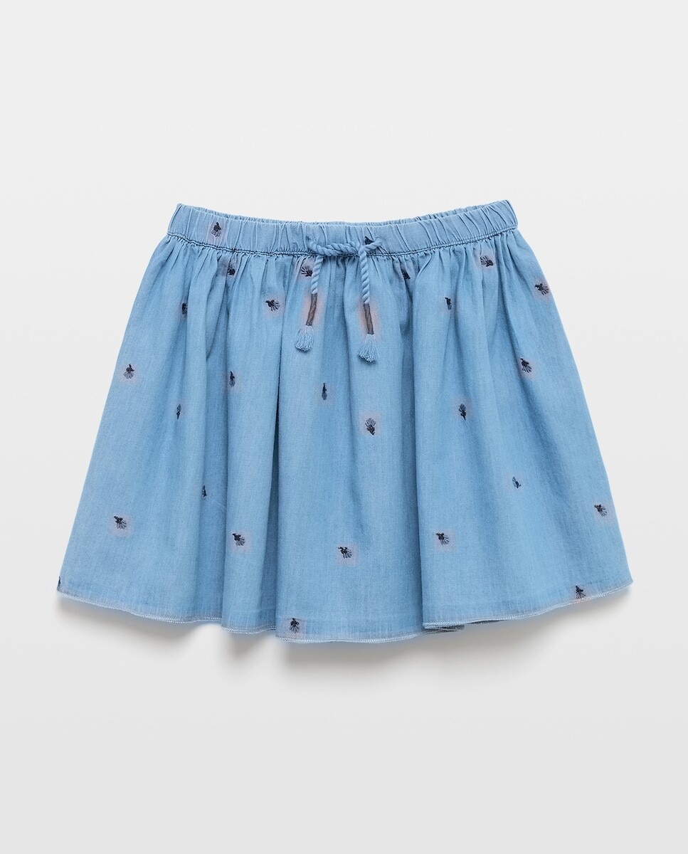 Imagem 0 de Saia Rodada de Chambray com Estampado Bordado