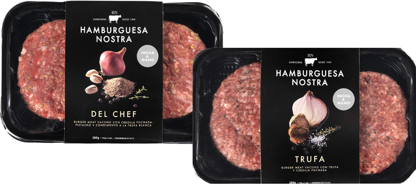 HAMBURGUESA NOSTRA Hamburguesa dos quesos, parmesano, trufa, del chef y de pueblo