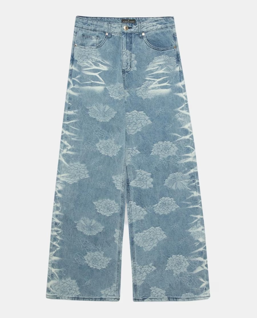 Imagem 0 de Jeans Largas com Jacquard e Lavagens