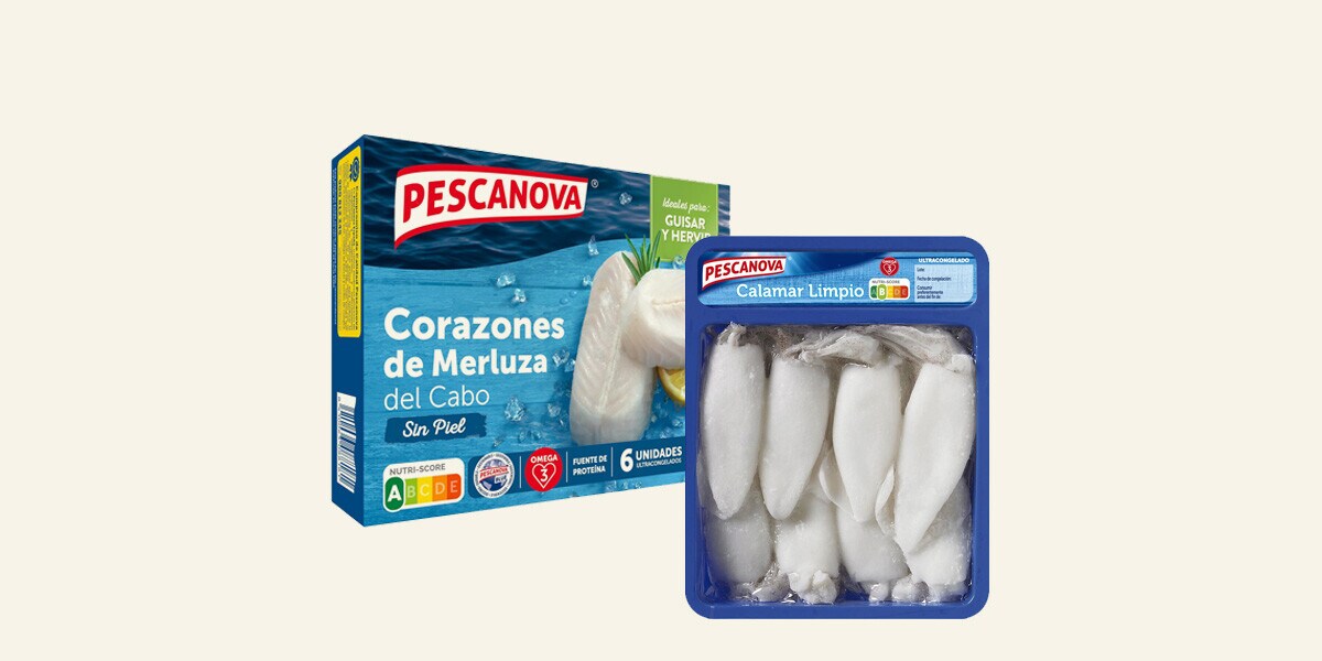 Merluza congelada y calamar limpio Pescanova