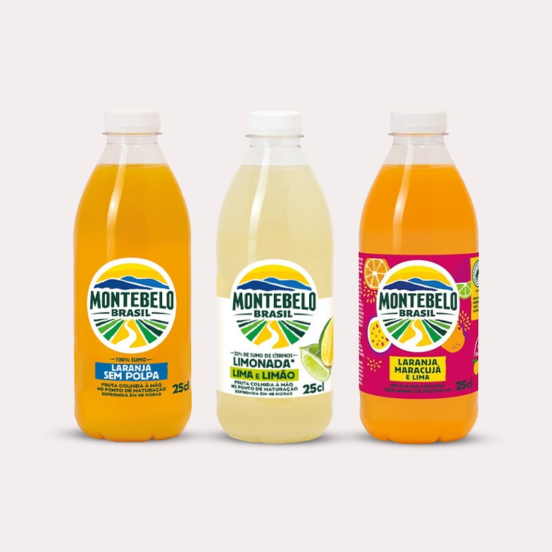 Exclusivo online, oferta Montebelo Brasil sumo Laranja ou Lima e Limão ou Laranja, Maracujá e Lima 250 ml compras superiores a 50€