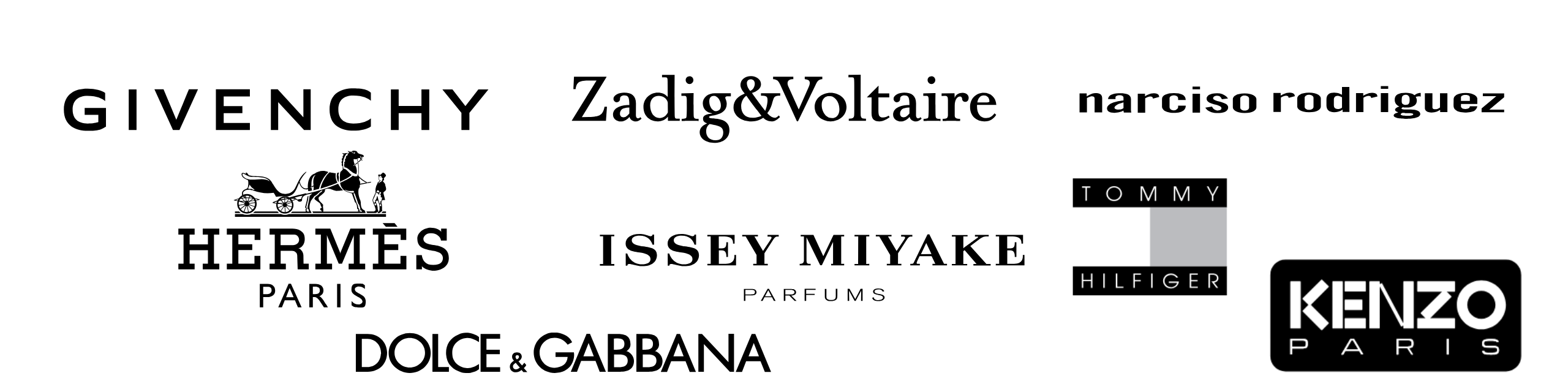 Hermès, Dolce&amp;Gabbana, Givenchy, Kenzo, Tommy Hilfiger, Issey Miyake, Narciso Rodriguez, Zadig&amp;Voltaire
