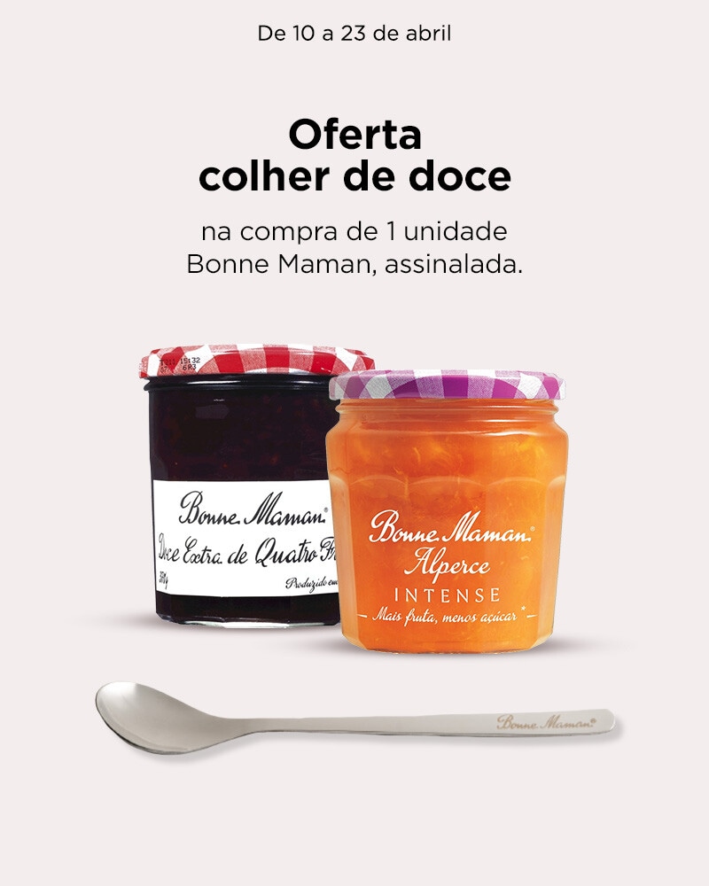 Oferta colher de doce na compra de 1 unidade Bonne Maman, assinalada. 10 a 23 de abril