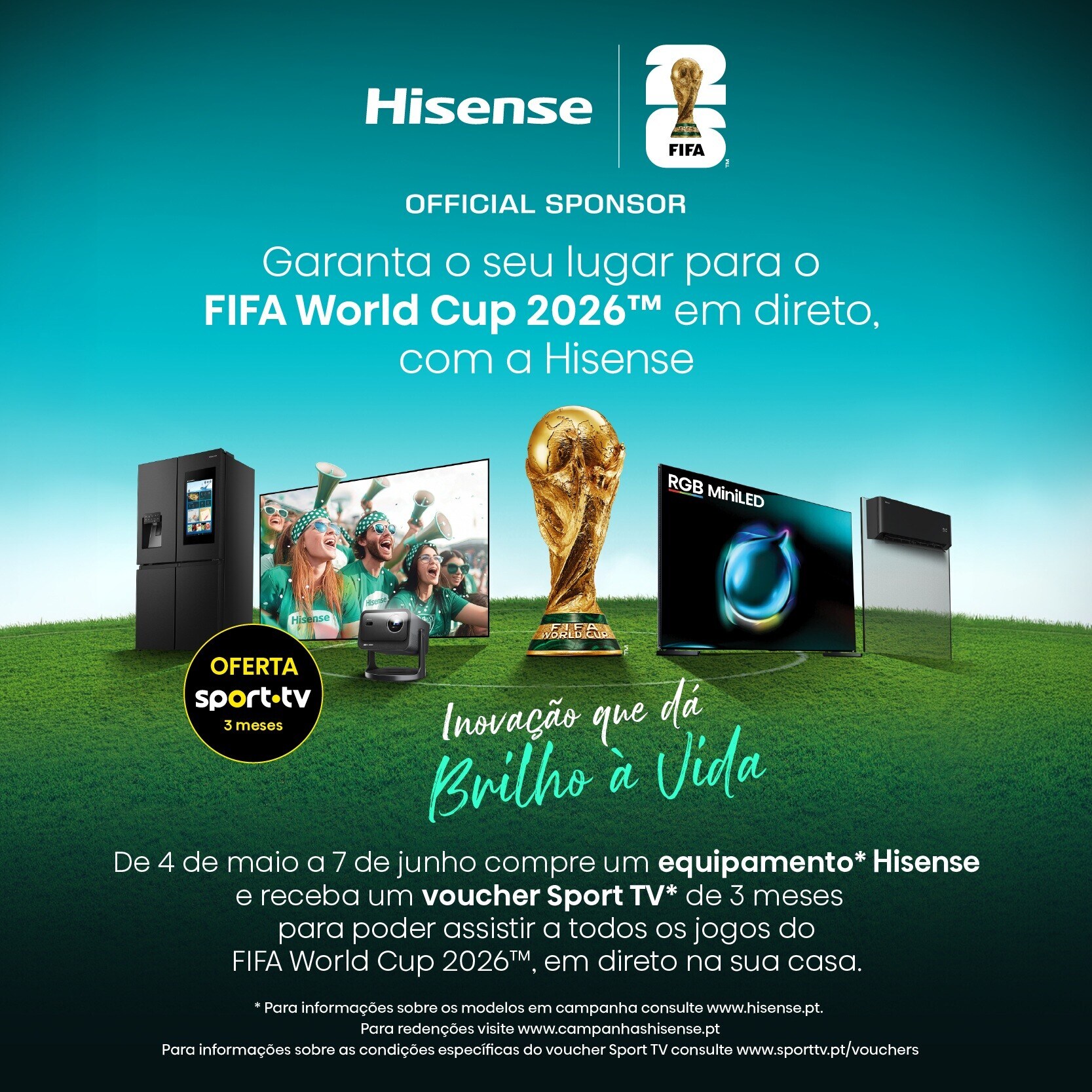 Na compra de uma TV Hisense, receba um voucher de 3 meses de Sport TV