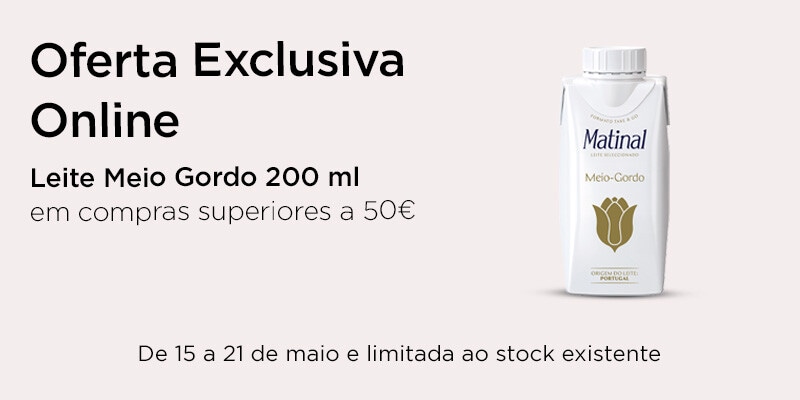 Exclusivo online, oferta Matinal Leite Meio Gordo 200 ml em compras superiores a 50€ - 15 a 21 de maio