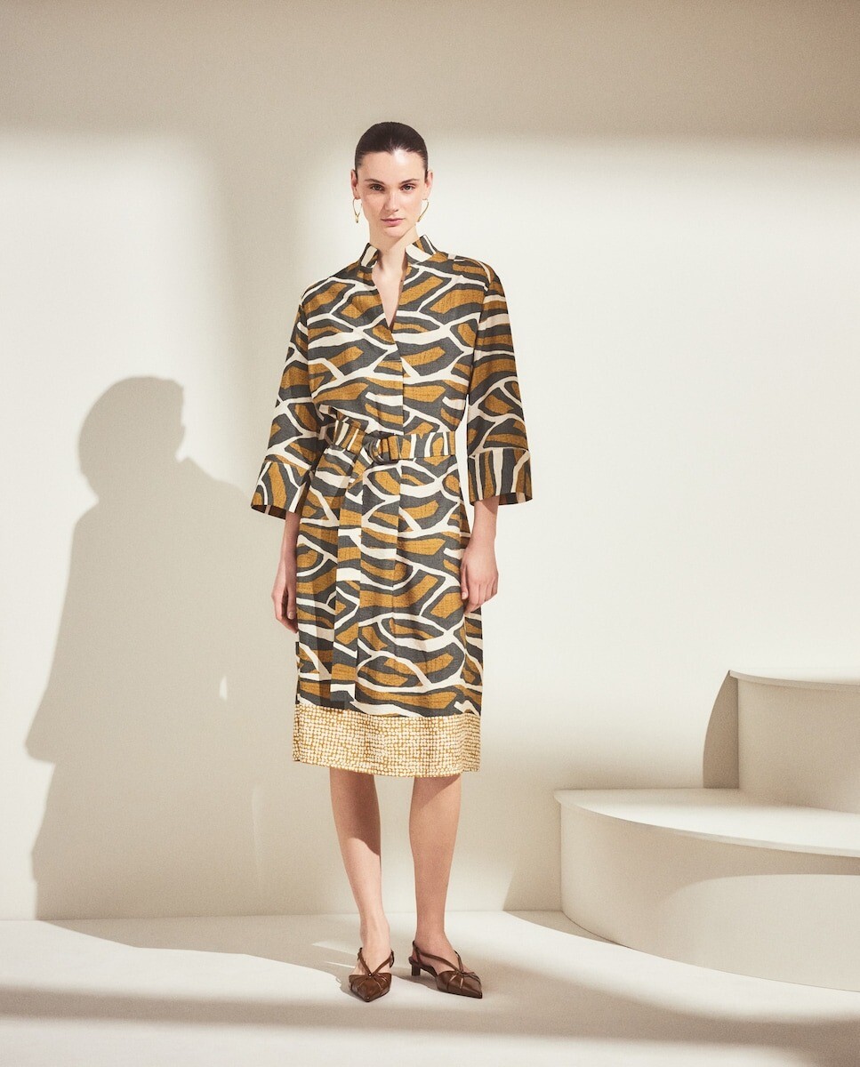 Imagem 0 de Vestido Safari com Estampado de Folhas