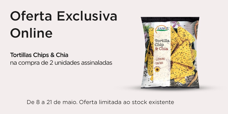 Exclusivo Online, oferta Zanuy Tortillas Chips &amp; Chia na compra de 2 unidade Zanuy, assinaladas, iguais ou combinadas