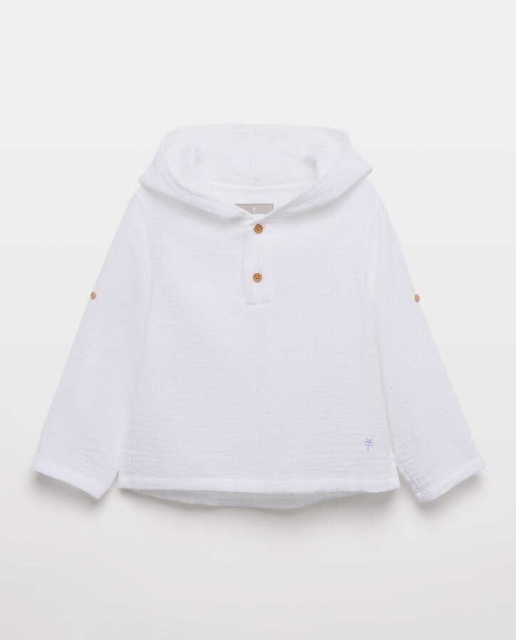 Imagem 0 de Camisa de Manga Comprida com Gola à Padre e Capuz de Chiffon