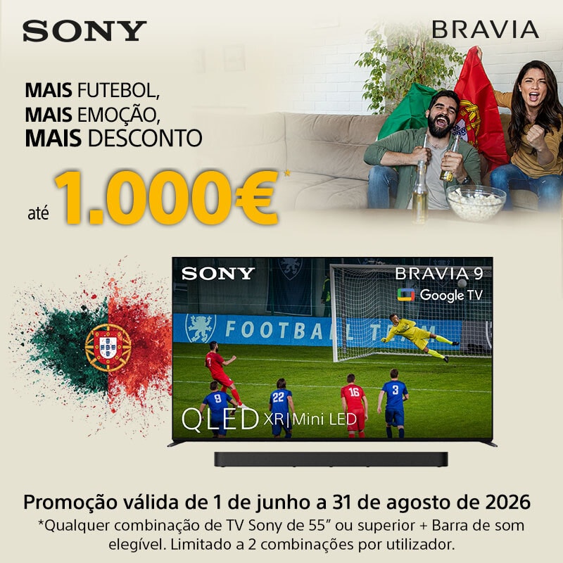 Na compra conjunta de uma TV + Soundbar SONY, receba até 1000€ de reembolso