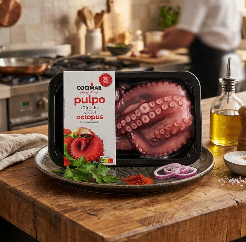 Medio pulpo cocido bandeja 300 g, Cocimar